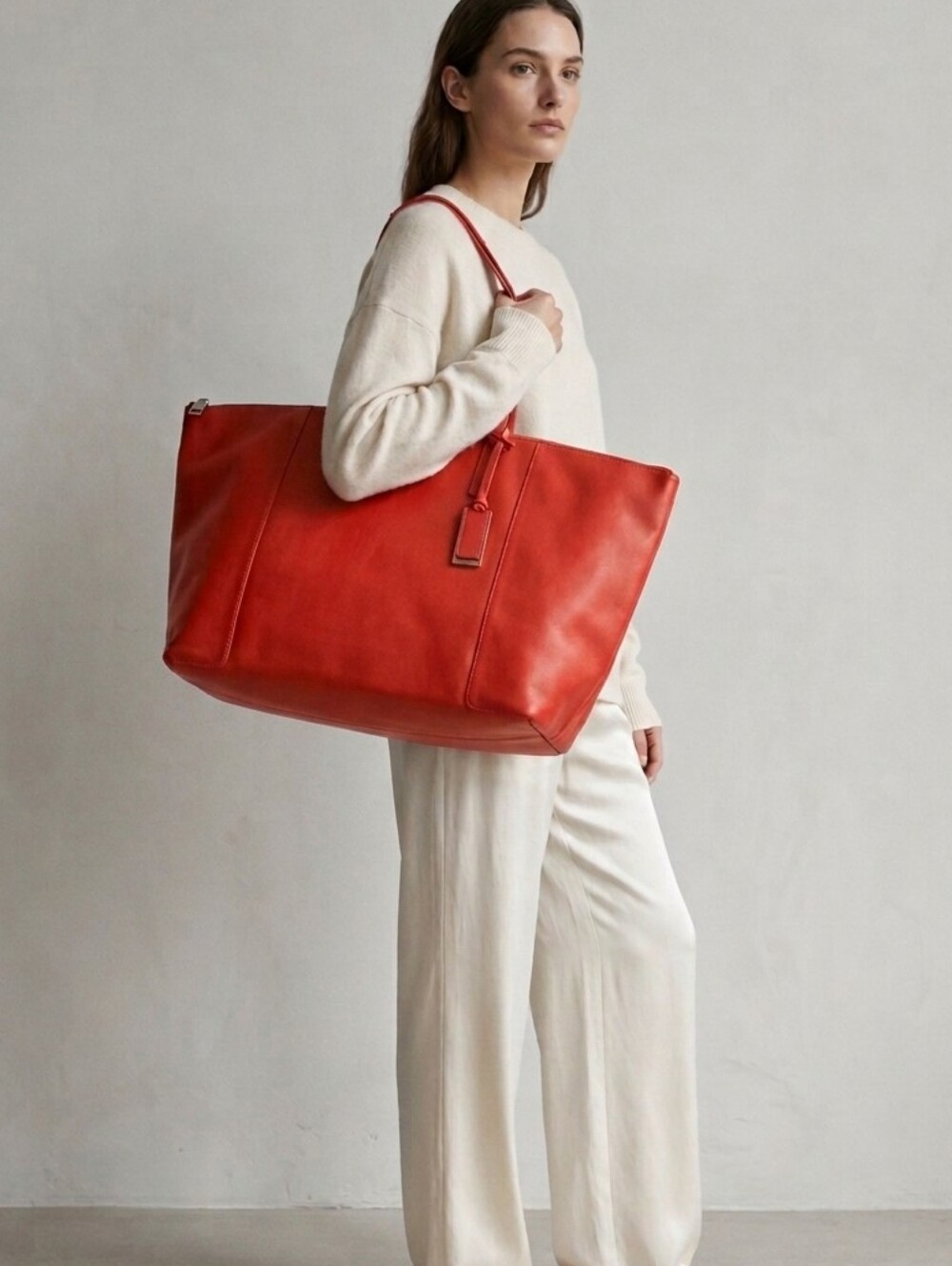 Joy Gryson Red Genuine Leather Oversized Tote Travel Shopper Bag
